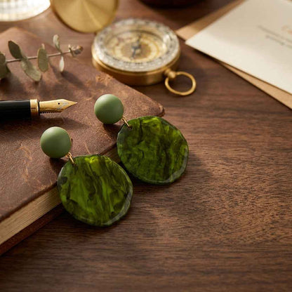 Green Marble Disc Drop Earrings | Oversized Acrylic Statement Earrings - ZI FASHION