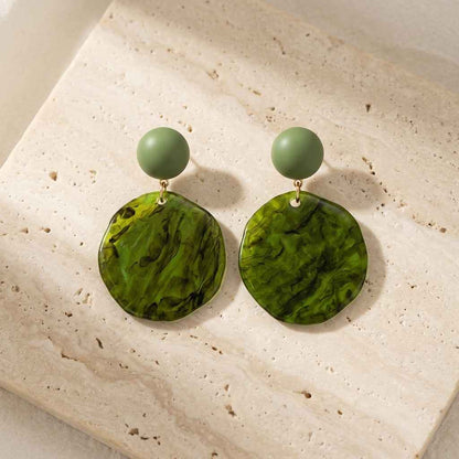 Green Marble Disc Drop Earrings | Oversized Acrylic Statement Earrings - ZI FASHION