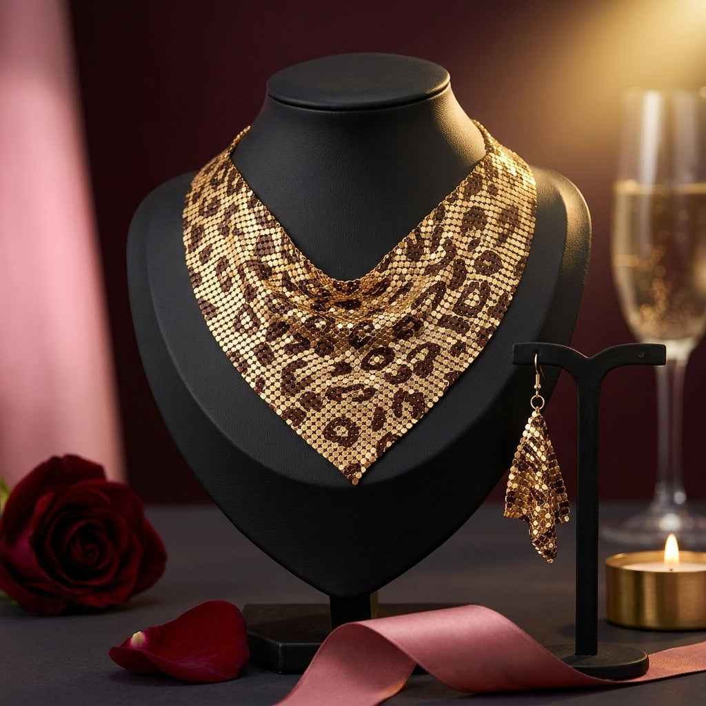Leopard Print Metallic Mesh Statement Set - ZI FASHION
