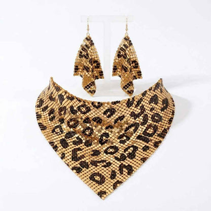 Leopard Print Metallic Mesh Statement Set - ZI FASHION