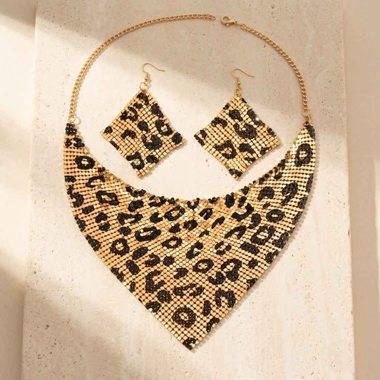 Leopard Print Metallic Mesh Statement Set - ZI FASHION