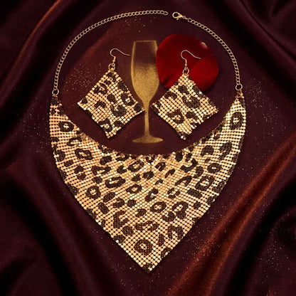 Leopard Print Metallic Mesh Statement Set - ZI FASHION