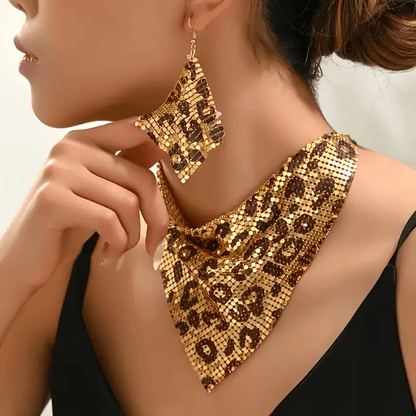 Leopard Print Metallic Mesh Statement Set - ZI FASHION