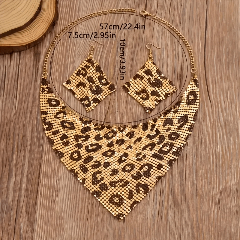 Leopard Print Metallic Mesh Statement Set - ZI FASHION