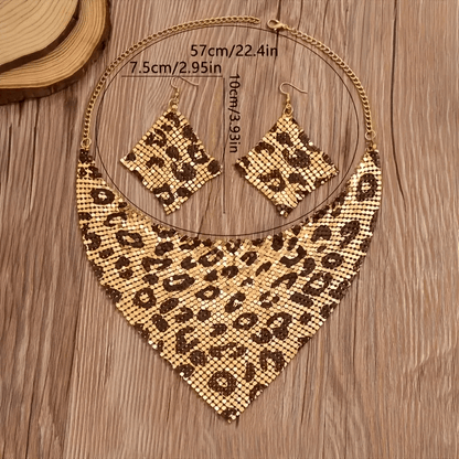 Leopard Print Metallic Mesh Statement Set - ZI FASHION