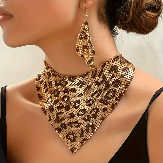 Leopard Print Metallic Mesh Statement Set - ZI FASHION