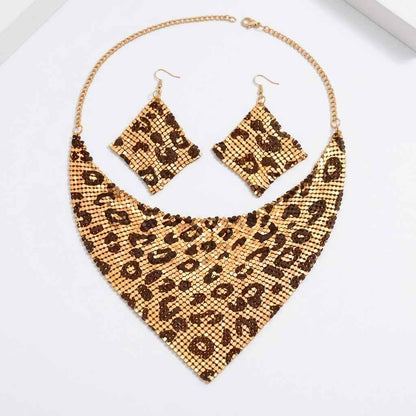 Leopard Print Metallic Mesh Statement Set - ZI FASHION