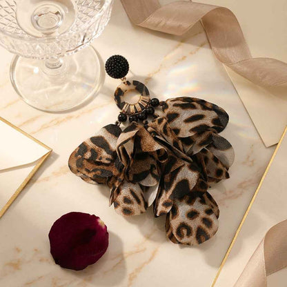 Leopard Print Petal Tassel Earrings | Bold Fabric Flower Statement Earrings - ZI FASHION