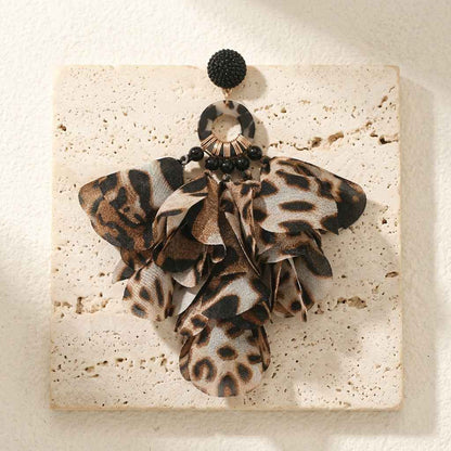 Leopard Print Petal Tassel Earrings | Bold Fabric Flower Statement Earrings - ZI FASHION