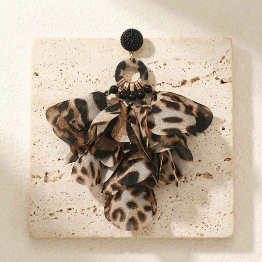 Leopard Print Petal Tassel Earrings | Bold Fabric Flower Statement Earrings - ZI FASHION
