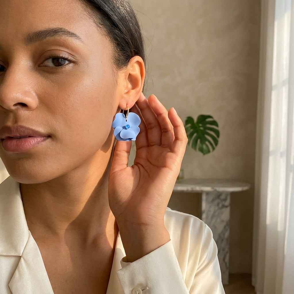 Matte Blue Flower Hoop Earrings | Oversized Floral Statement Earrings - ZI FASHION