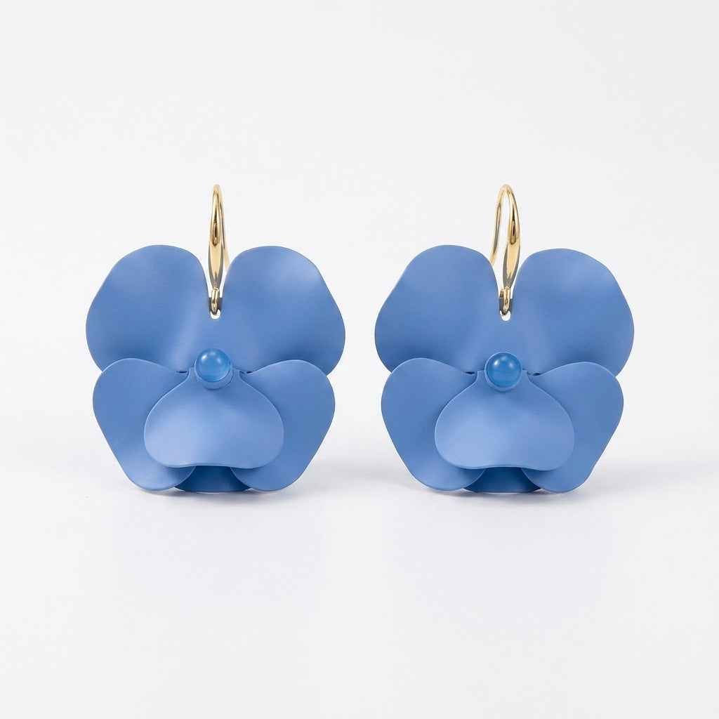 Matte Blue Flower Hoop Earrings | Oversized Floral Statement Earrings - ZI FASHION