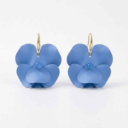 Matte Blue Flower Hoop Earrings | Oversized Floral Statement Earrings - ZI FASHION