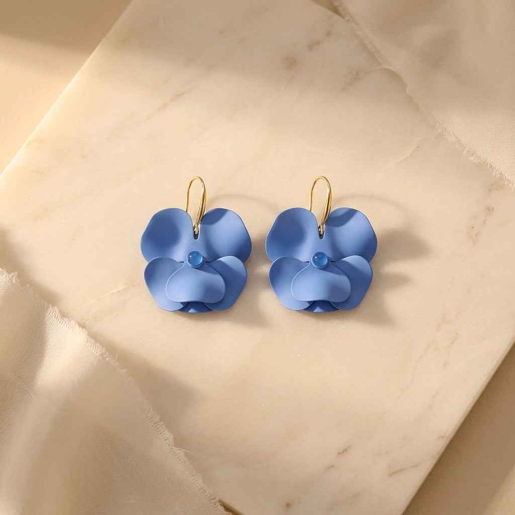 Matte Blue Flower Hoop Earrings | Oversized Floral Statement Earrings - ZI FASHION