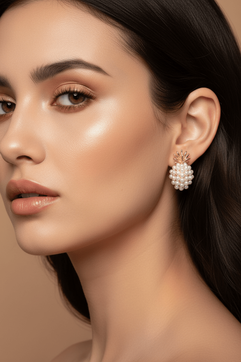 Pearl Pineapple Stud Earrings | Gold & Pearl Cluster Fruit Earrings - ZI FASHION