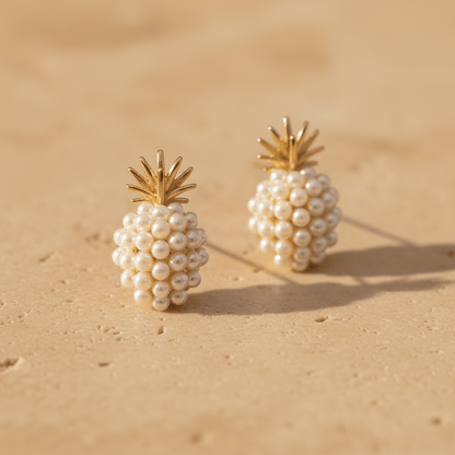 Pearl Pineapple Stud Earrings | Gold & Pearl Cluster Fruit Earrings - ZI FASHION