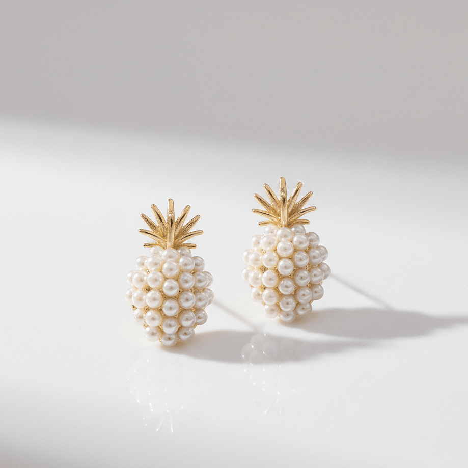 Pearl Pineapple Stud Earrings | Gold & Pearl Cluster Fruit Earrings - ZI FASHION