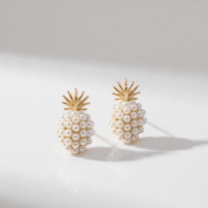 Pearl Pineapple Stud Earrings | Gold & Pearl Cluster Fruit Earrings - ZI FASHION