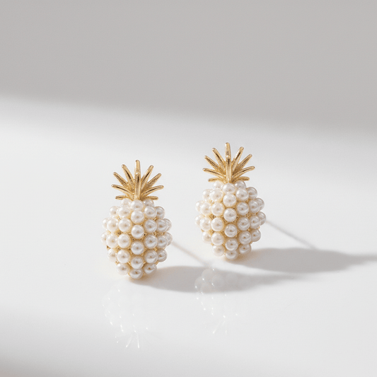 Pearl Pineapple Stud Earrings | Gold & Pearl Cluster Fruit Earrings - ZI FASHION