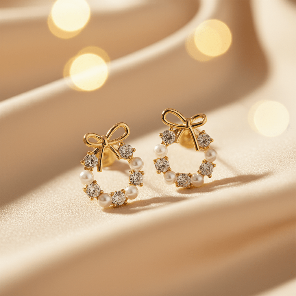 Pearl Wreath Bow Earrings | 18K Gold - Plated - ZI FASHION