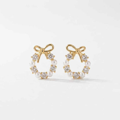 Pearl Wreath Bow Earrings | 18K Gold - Plated - ZI FASHION