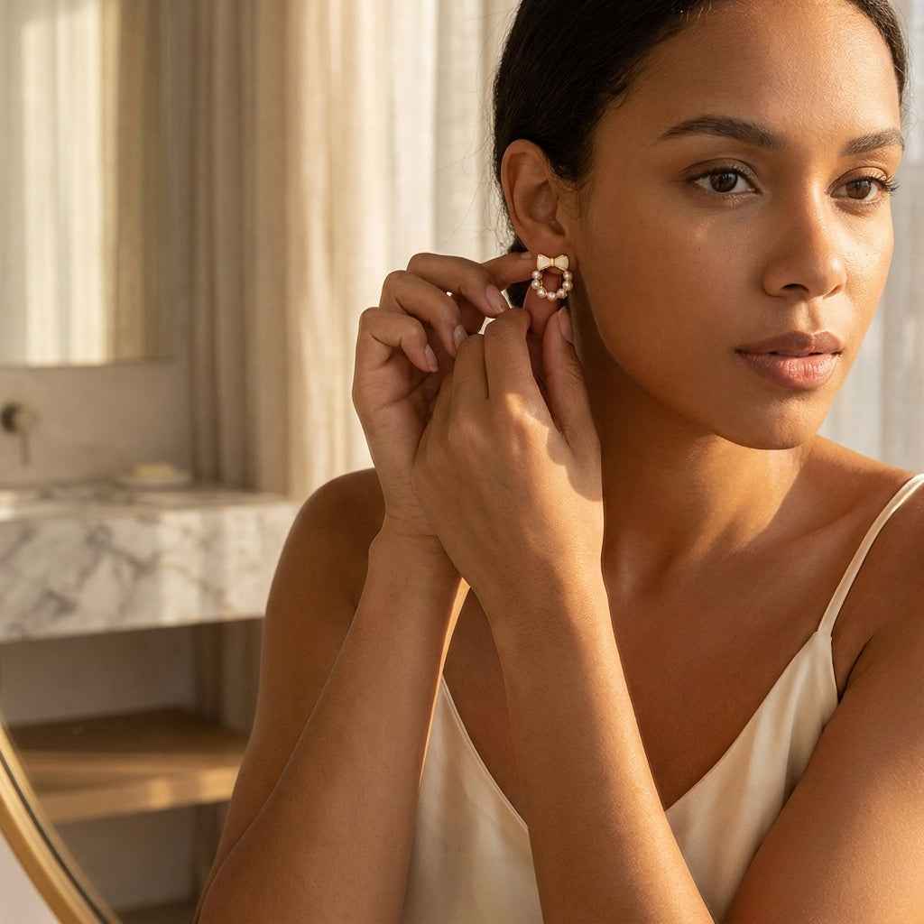 Pearl Wreath Bow Stud Earrings - ZI FASHION