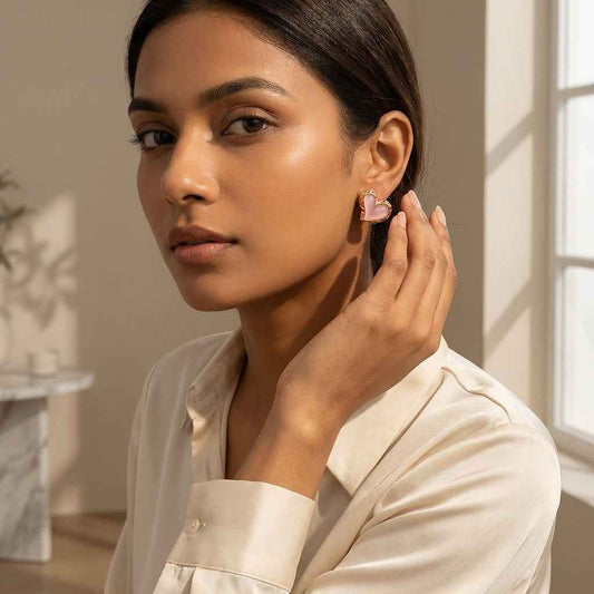Pink Love Heart Stud Earrings | Cute Romantic Heart Earrings for Women - ZI FASHION