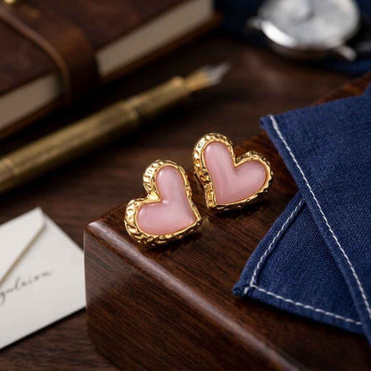 Pink Love Heart Stud Earrings | Cute Romantic Heart Earrings for Women - ZI FASHION