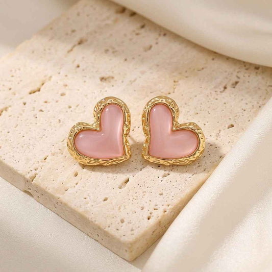 Pink Love Heart Stud Earrings | Cute Romantic Heart Earrings for Women - ZI FASHION