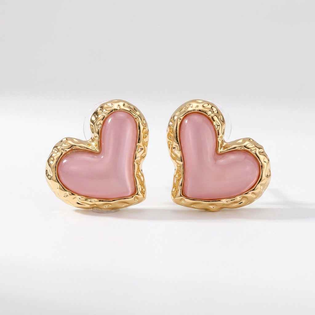 Pink Love Heart Stud Earrings | Cute Romantic Heart Earrings for Women - ZI FASHION