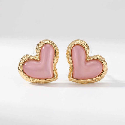 Pink Love Heart Stud Earrings | Cute Romantic Heart Earrings for Women - ZI FASHION