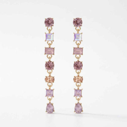 Pink Multi - Crystal Linear Drop Earrings | Gold Cascading Gemstone Dangle Earrings - ZI FASHION