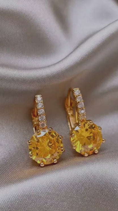 Amber Crystal Lever-Back Drop Earrings
