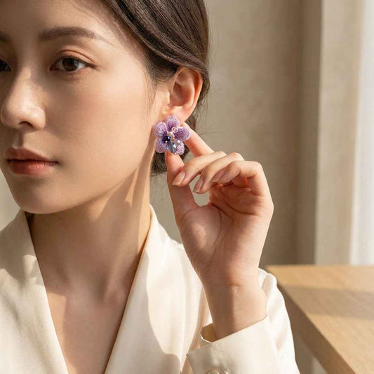 Purple Fabric Flower Cluster Stud Earrings | Soft Petal Statement Earrings for Women - ZI FASHION
