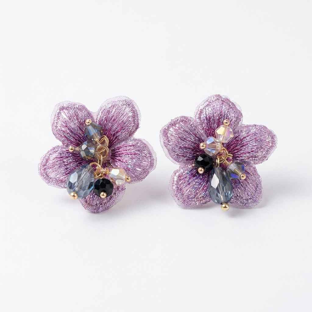 Purple Fabric Flower Cluster Stud Earrings | Soft Petal Statement Earrings for Women - ZI FASHION