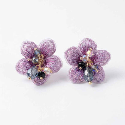 Purple Fabric Flower Cluster Stud Earrings | Soft Petal Statement Earrings for Women - ZI FASHION