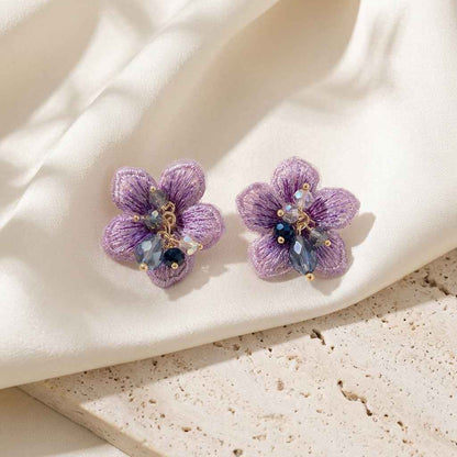 Purple Fabric Flower Cluster Stud Earrings | Soft Petal Statement Earrings for Women - ZI FASHION