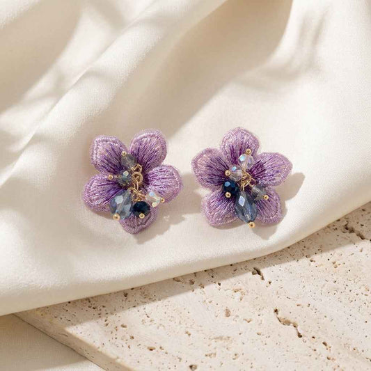 Purple Fabric Flower Cluster Stud Earrings | Soft Petal Statement Earrings for Women - ZI FASHION