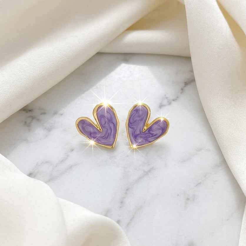 Purple Marble Heart Stud Earrings - ZI FASHION