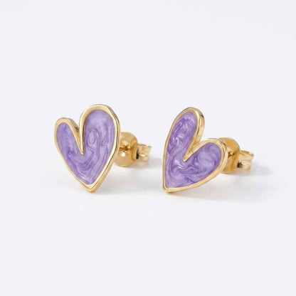 Purple Marble Heart Stud Earrings - ZI FASHION