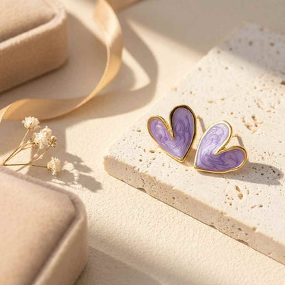 Purple Marble Heart Stud Earrings - ZI FASHION