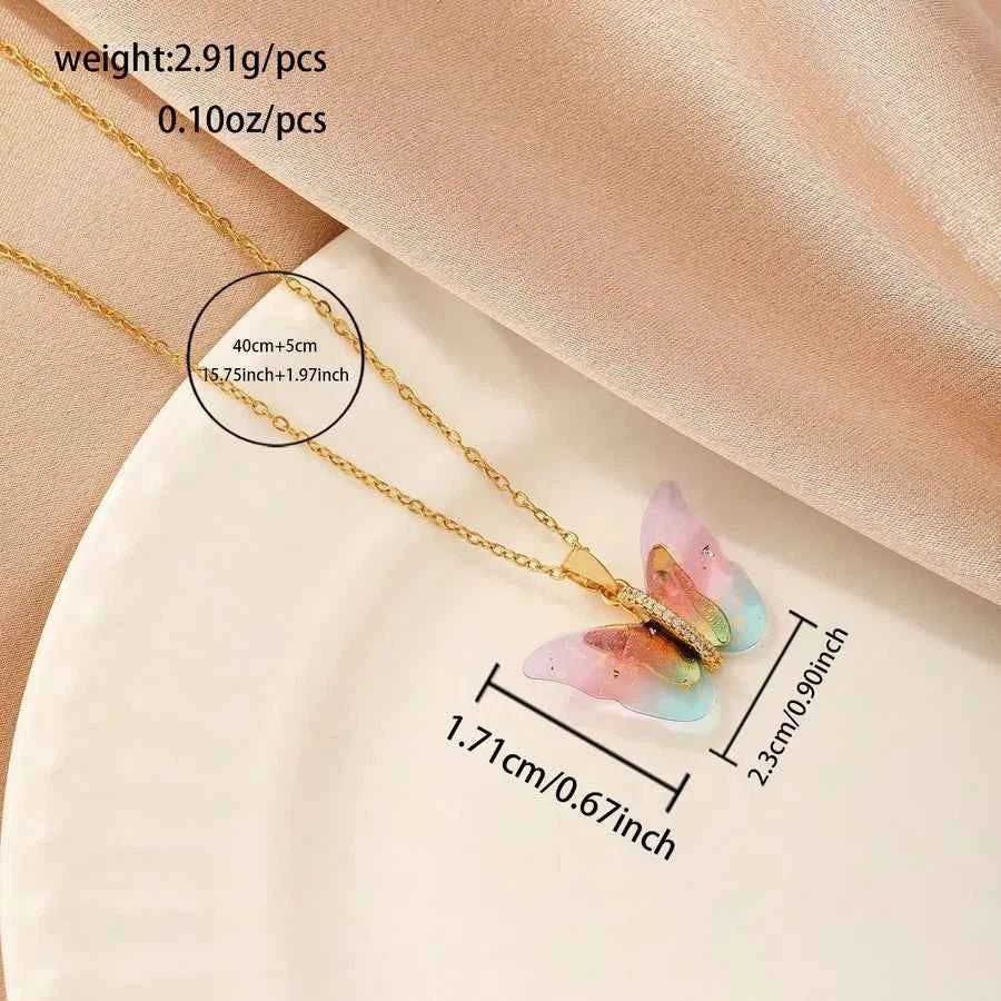 Rainbow Butterfly Pendant Necklace | 18K Gold Plated Resin Butterfly Necklace - ZI FASHION