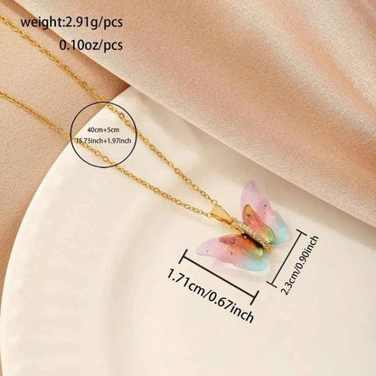 Rainbow Butterfly Pendant Necklace | 18K Gold Plated Resin Butterfly Necklace - ZI FASHION