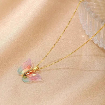 Rainbow Butterfly Pendant Necklace | 18K Gold Plated Resin Butterfly Necklace - ZI FASHION
