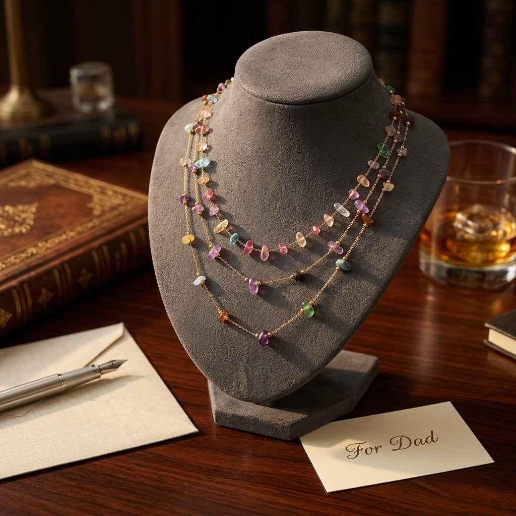 Rainbow Crystal Chip Stone Gold Chain Necklace — 18K Gold Plated Natural Gemstone Clavicle Necklace | Boho Layering Necklace - ZI FASHION