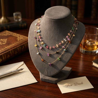 Rainbow Crystal Chip Stone Gold Chain Necklace — 18K Gold Plated Natural Gemstone Clavicle Necklace | Boho Layering Necklace - ZI FASHION