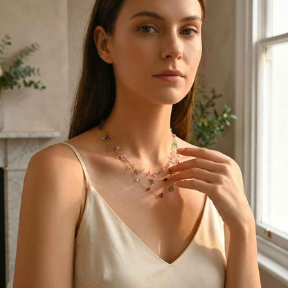 Rainbow Crystal Chip Stone Gold Chain Necklace — 18K Gold Plated Natural Gemstone Clavicle Necklace | Boho Layering Necklace - ZI FASHION