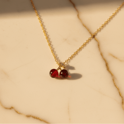 Red Cherry Pendant Necklace | Gold Stainless Steel Dainty Fruit Necklace - ZI FASHION
