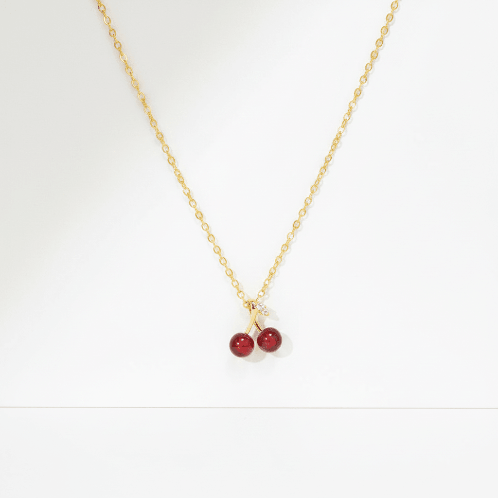 Red Cherry Pendant Necklace | Gold Stainless Steel Dainty Fruit Necklace - ZI FASHION