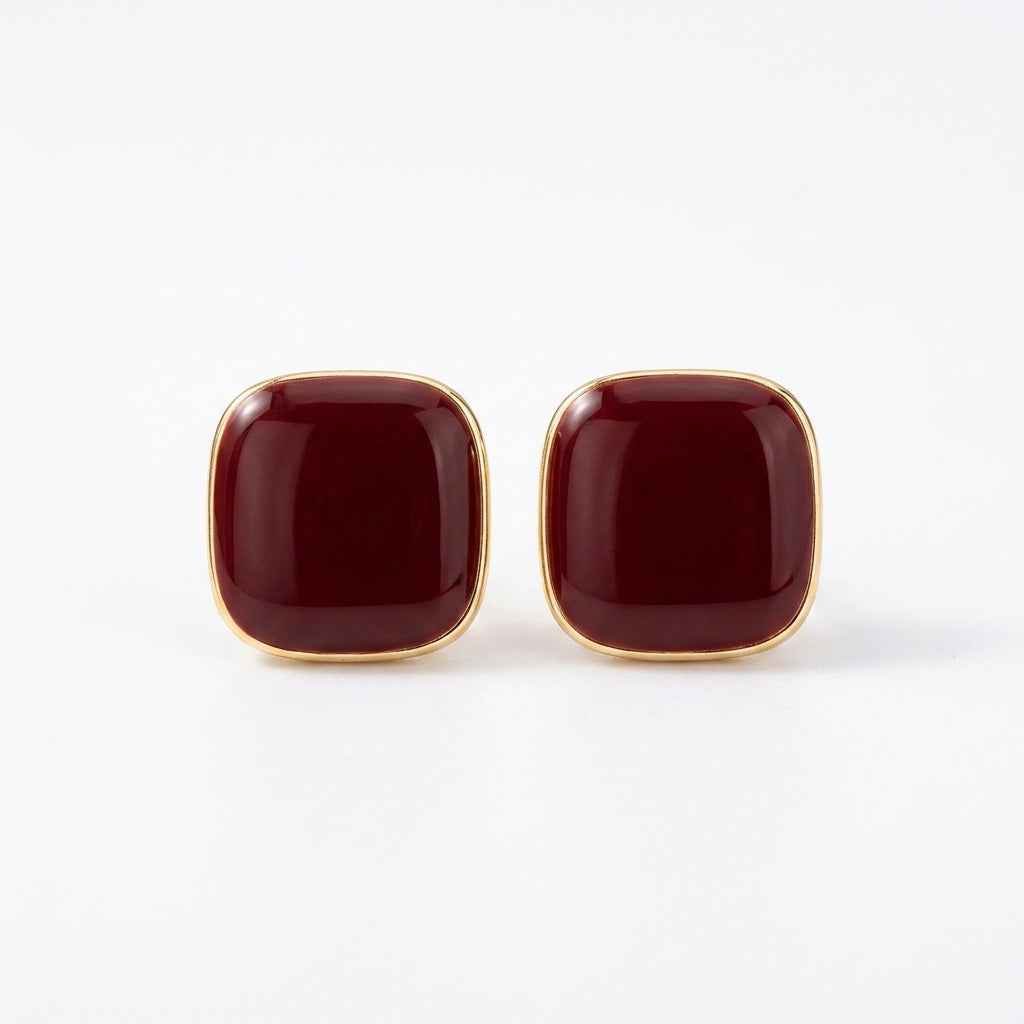 Red Enamel Square Stud Earrings | Minimalist Gold Geometric Earrings for Women - ZI FASHION